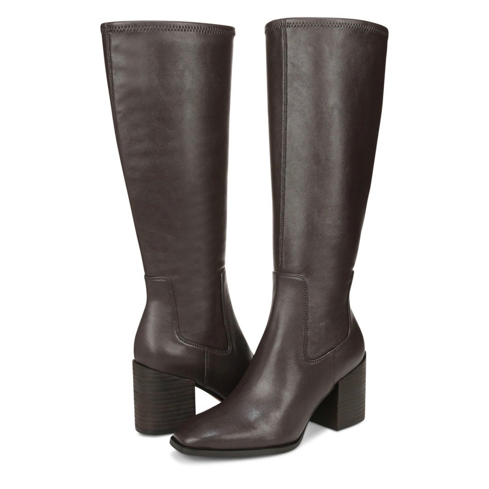 Vionic Inessa Chocolate Knee High Vegan Leather Block Heel Boots Square Toe 10